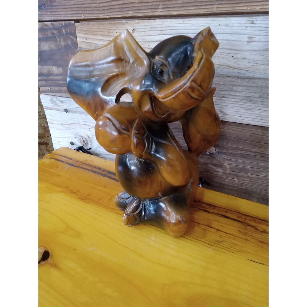 Cute Elephant Decoration Hand Carved Wood Sculpture  MCM Dumbo